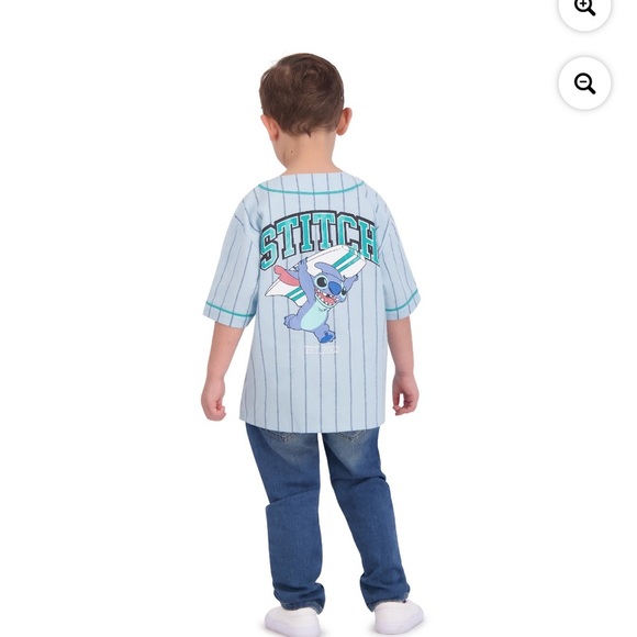 Disney Kids Blue Striped Stitch Baseball Shirt - Picture 2 of 3